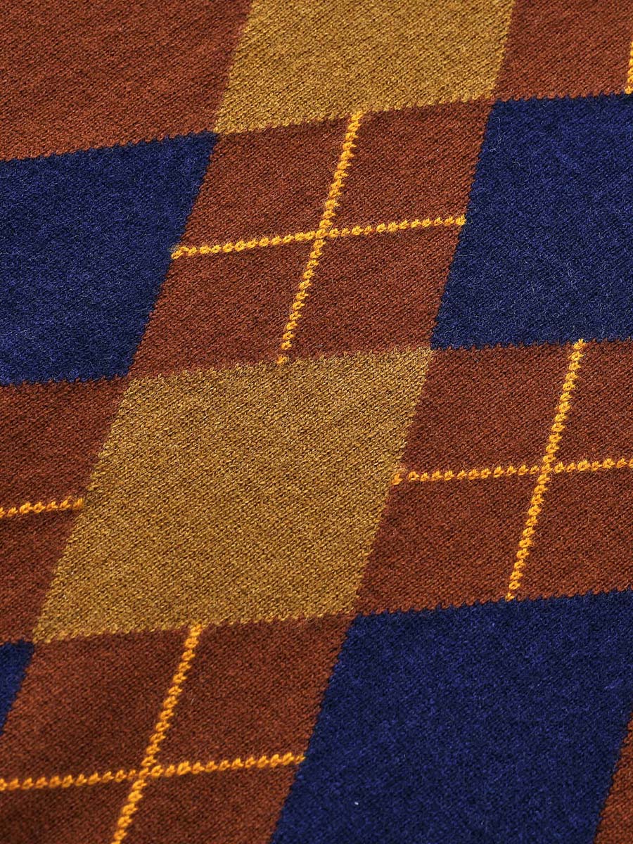 COMOBOCA 100% Wool Kids' Argyle Pattern Round Neck Sweater