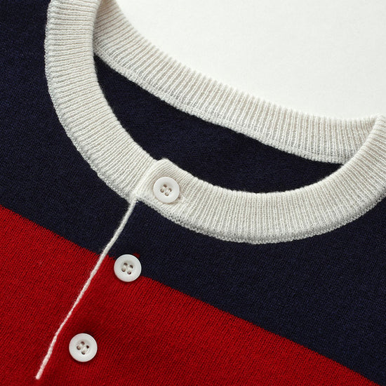 COMOBOCA 100% Wool Kids' Striped Henley Sweater