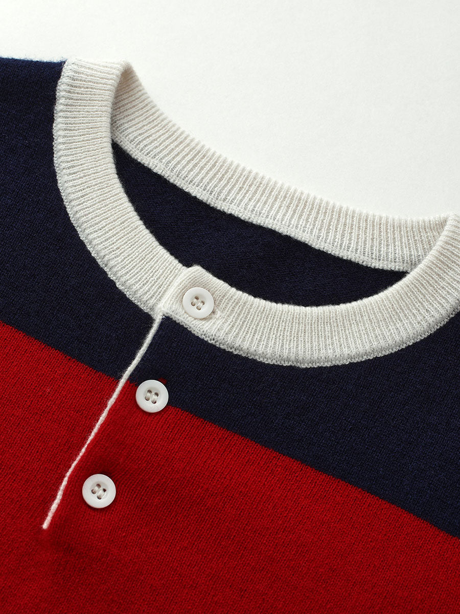 COMOBOCA 100% Wool Kids' Striped Henley Sweater