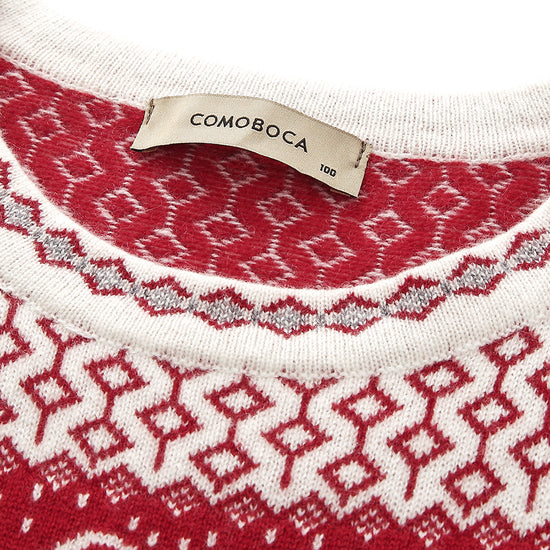 COMOBOCA 100% Cashmere Women's Fair Isle Reindeer Sweater