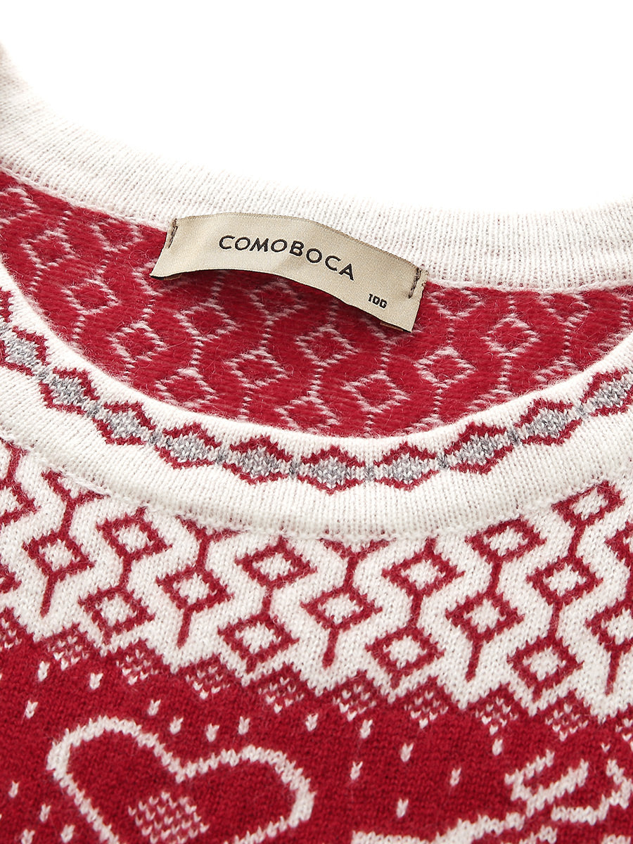 COMOBOCA 100% Cashmere Women's Fair Isle Reindeer Sweater