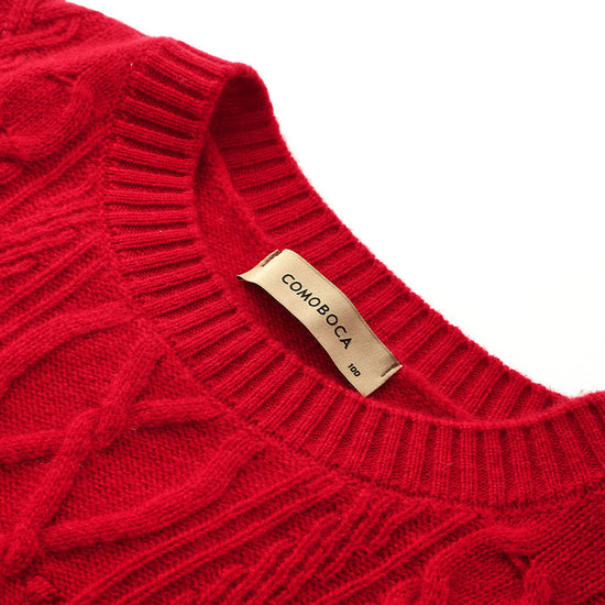 COMOBOCA 100% Cashmere Women's Cable Round Neck Knit Sweater
