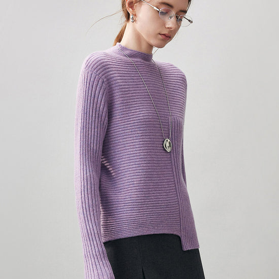 COMOBOCA 100% Cashmere Women's Asymmetric Ribbed Mock Neck Sweater