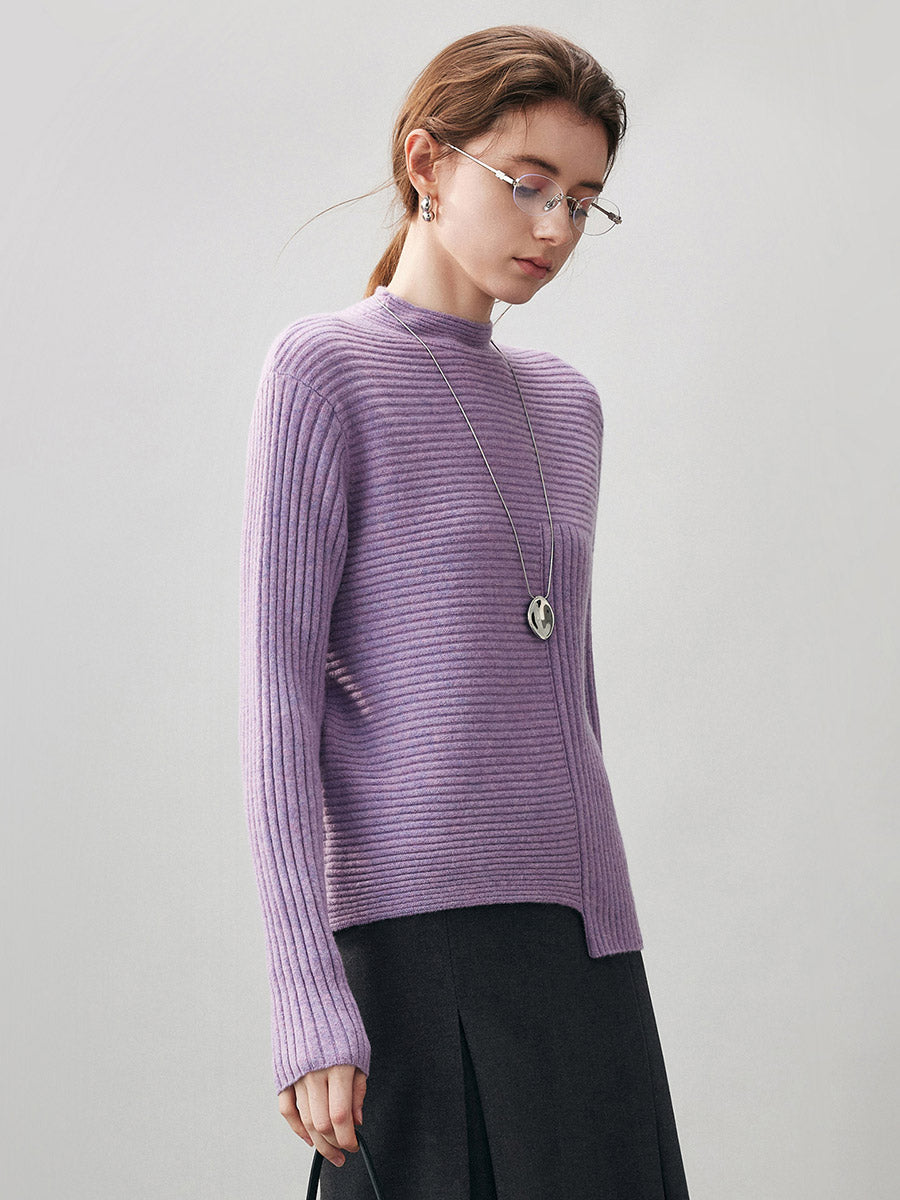 COMOBOCA 100% Cashmere Women's Asymmetric Ribbed Mock Neck Sweater