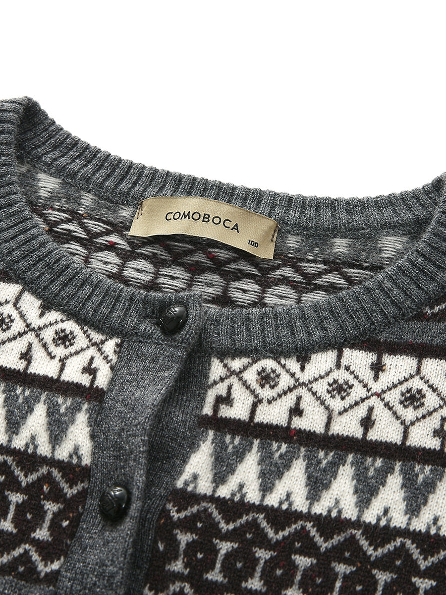 COMOBOCA 100% Cashmere Women's Fair Isle Knit Cardigan