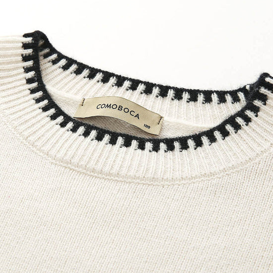 COMOBOCA 100% Wool Women's Contrast Trim Knit Sweater