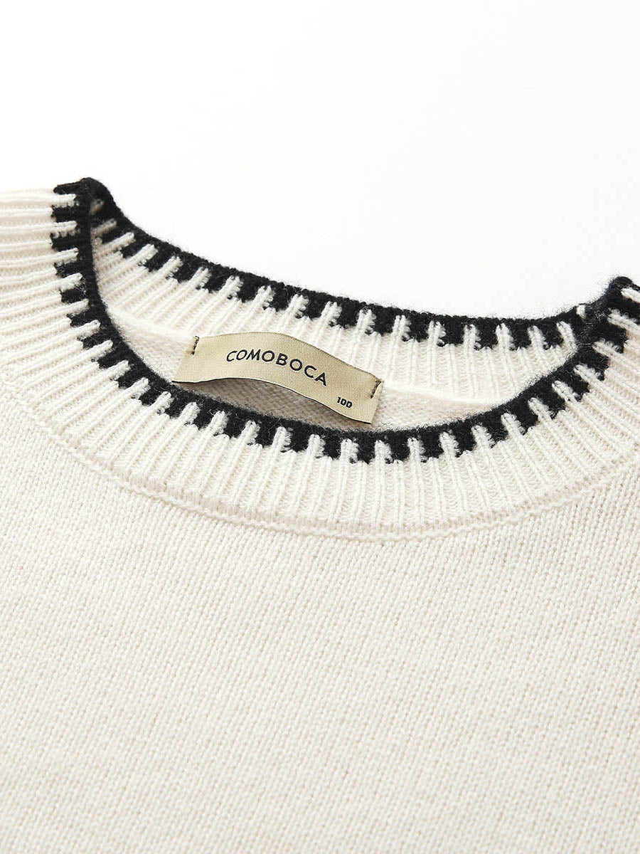 COMOBOCA 100% Wool Women's Contrast Trim Knit Sweater
