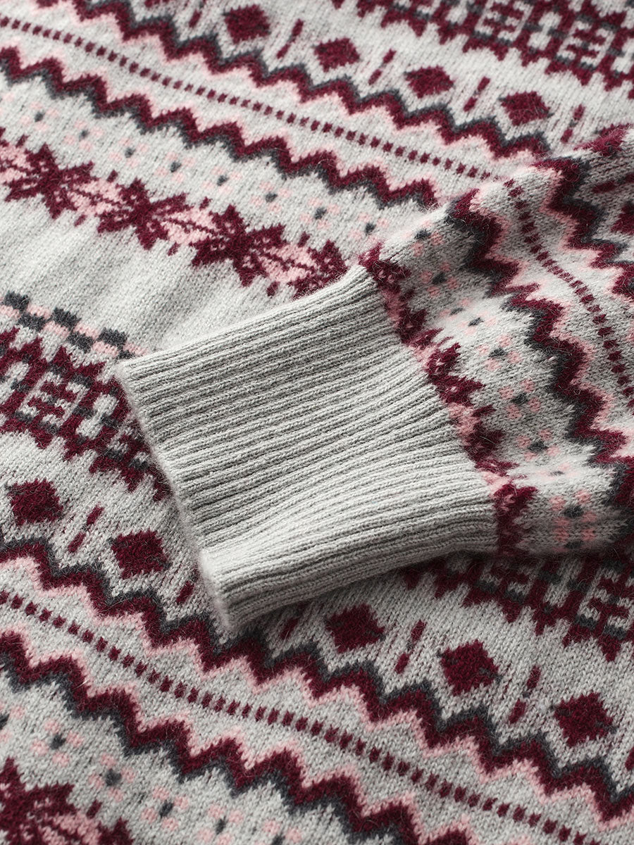 COMOBOCA 100% Cashmere Women's Fair Isle Round Neck Knit Sweater