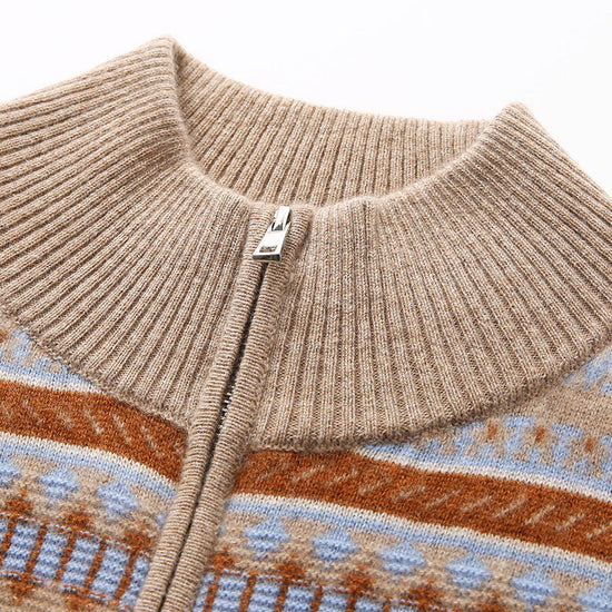 COMOBOCA 100% Cashmere Women's Fair Isle Double Zip Cardigan