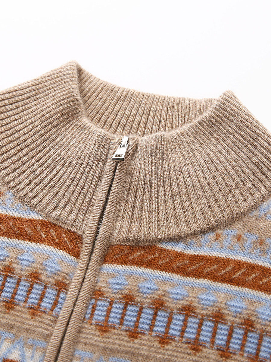 COMOBOCA 100% Cashmere Women's Fair Isle Double Zip Cardigan