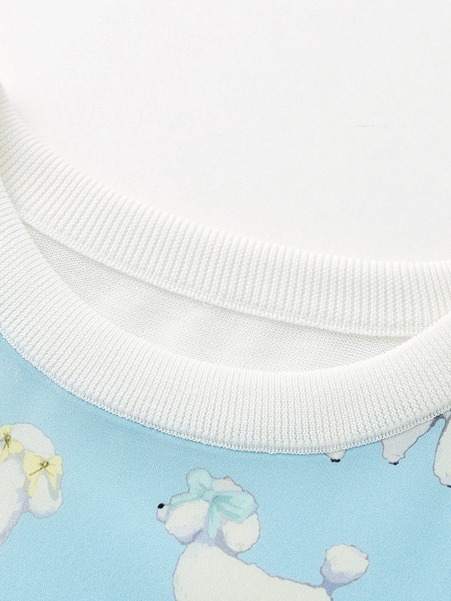 COMOBOCA Women's Mixed Print Short Sleeve Knit Top