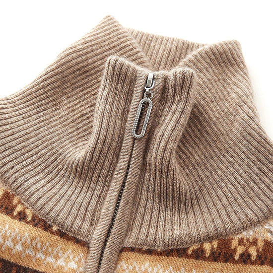 COMOBOCA 100% Cashmere Women's Fair Isle Half Zip Sweater