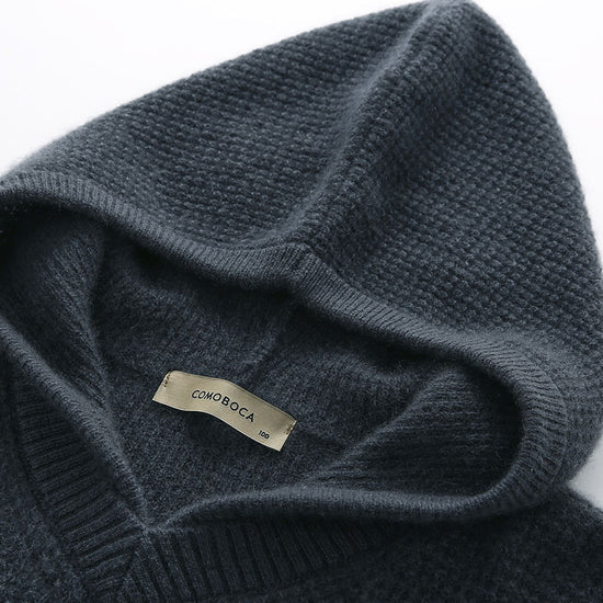 COMOBOCA 100% Cashmere Women's Ribbed Knit Hoodie
