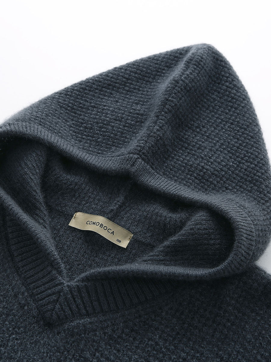 COMOBOCA 100% Cashmere Women's Ribbed Knit Hoodie