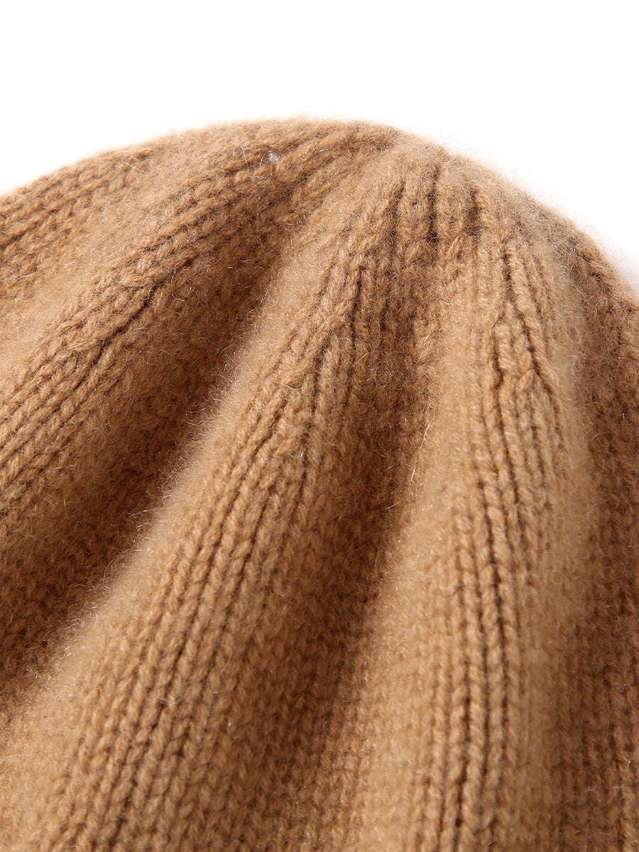 COMOBOCA 100% Cashmere Women's Crochet Trim Cable Knit Beanie