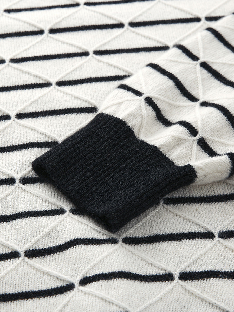COMOBOCA 100% Cashmere Women's Striped Round Neck Knit Sweater