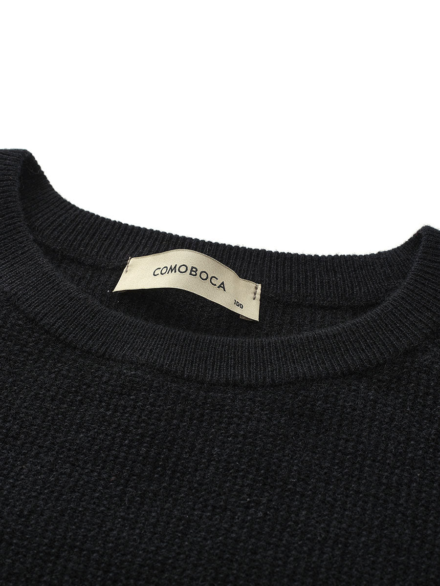 COMOBOCA 100% Cashmere Women's Striped Sleeve Round Neck Sweater