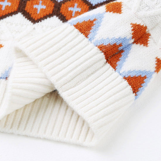 COMOBOCA 100% Wool Kids' Round Neck Striped Cable Knit Sweater