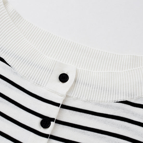 COMOBOCA Women's Striped Short Sleeve Knit Cardigan