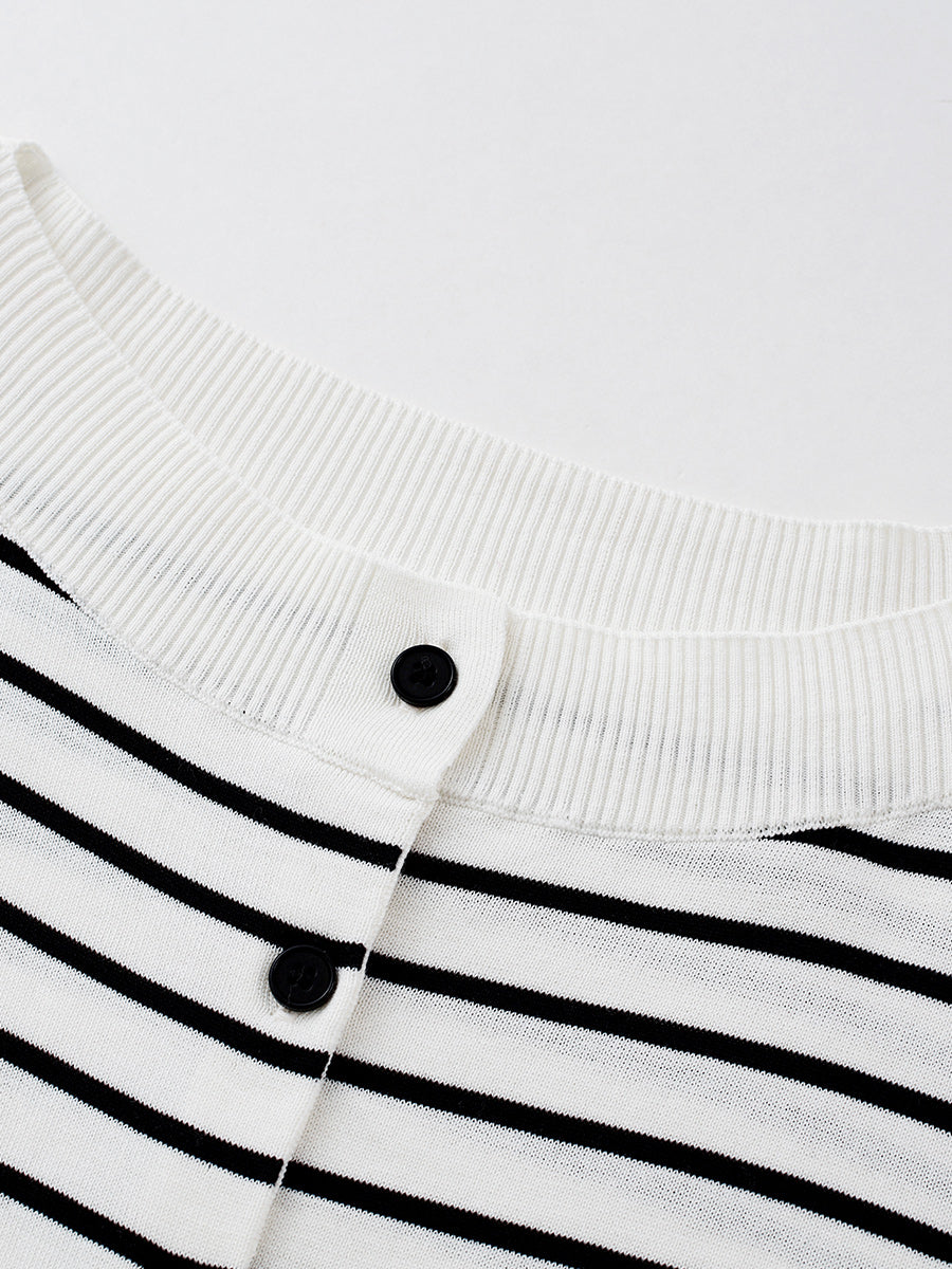 COMOBOCA Women's Striped Short Sleeve Knit Cardigan