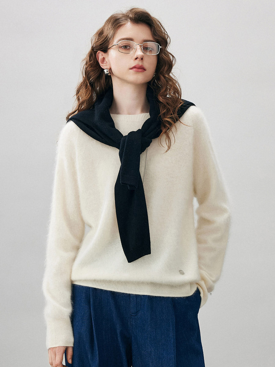 COMOBOCA Beige Women's Wool Seamless Brushed Knit Sweater