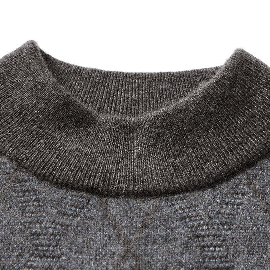 COMOBOCA 100% Cashmere Men's Mock Neck Jacquard Sweater