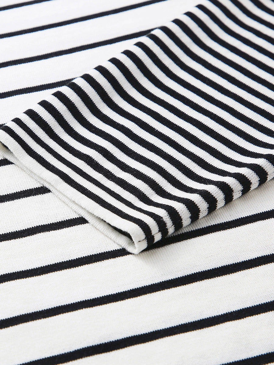 COMOBOCA Women's Cotton Silk Striped Smiley Patch T-Shirt Knit Sweater