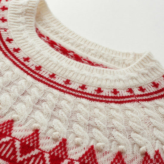 COMOBOCA 100% Wool Kids' Fair Isle Pattern Round Neck Sweater