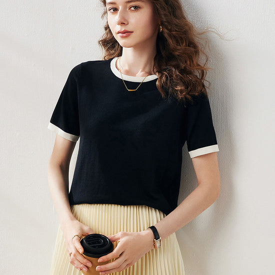 COMOBOCA Women's Retro Ringer Cotton Silk T-Shirt