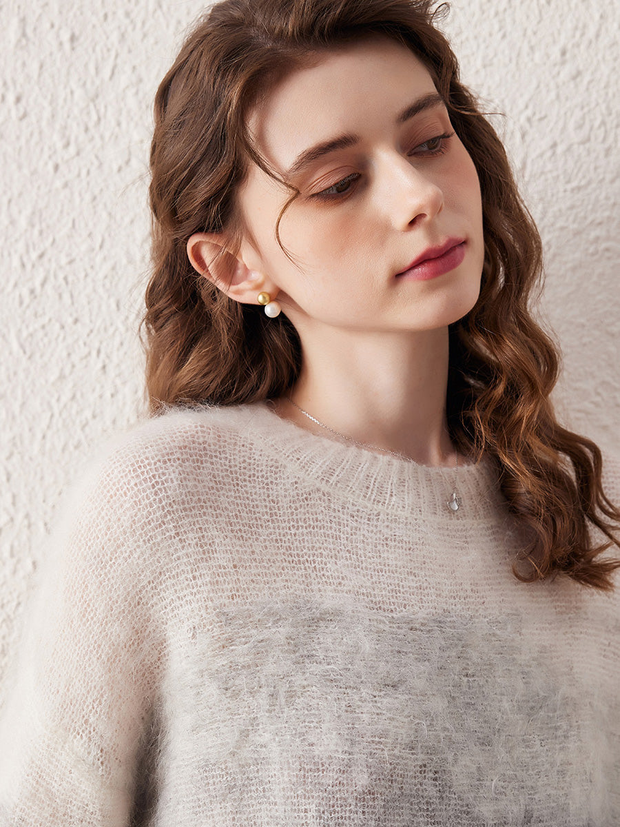 COMOBOCA Women's Mohair Crew Neck Gradient Knit Sweater