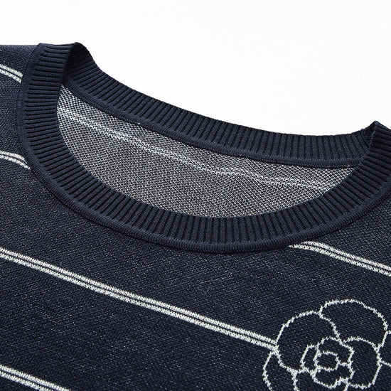 COMOBOCA Women's Striped Floral Knit T-Shirt