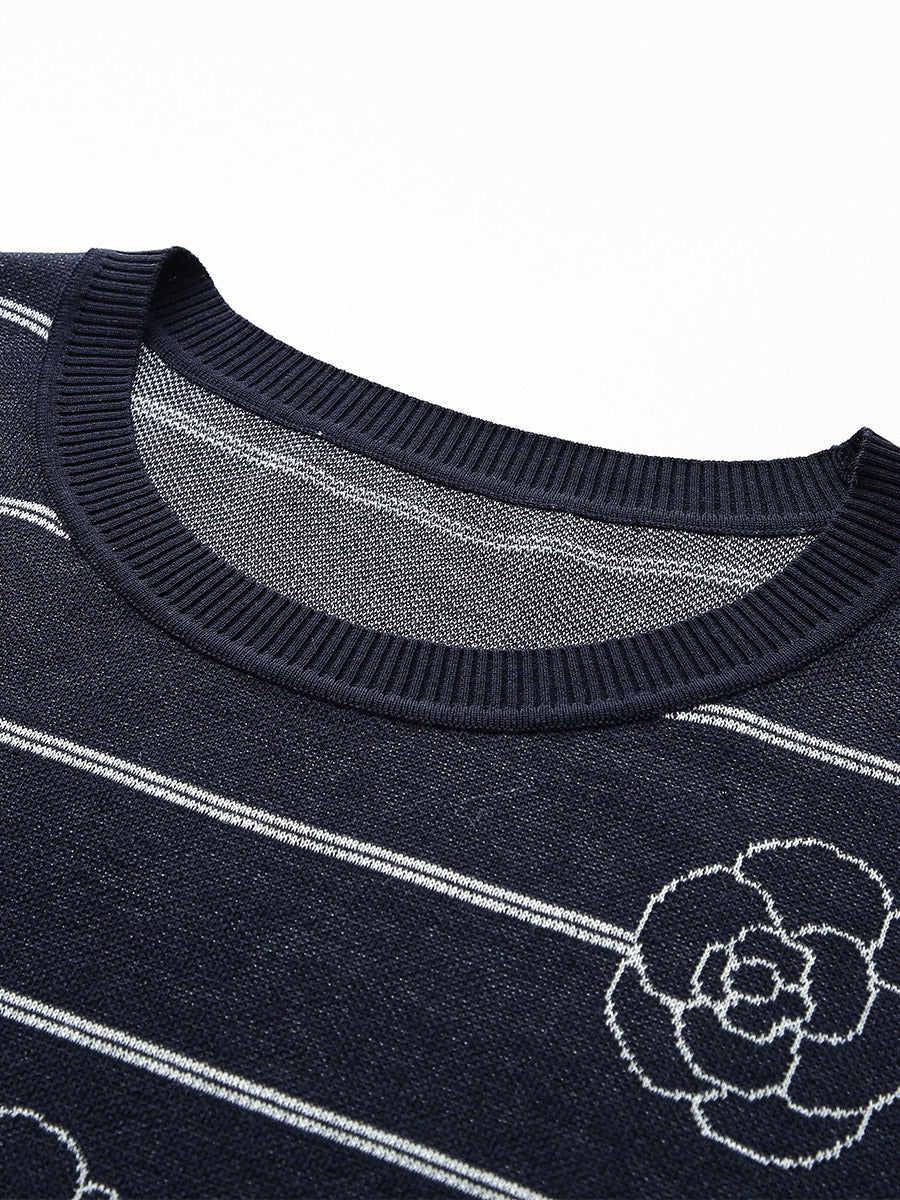 COMOBOCA Women's Striped Floral Knit T-Shirt