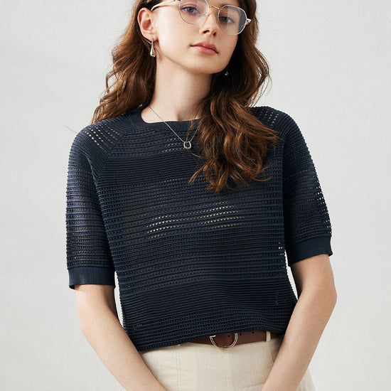 COMOBOCA Women's Ribbed Perforated T-Shirt