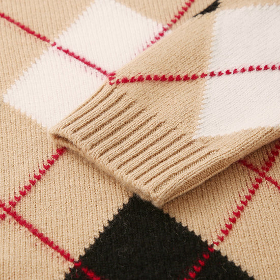 COMOBOCA 100% Wool Kids' Ribbed Argyle Knit Sweater
