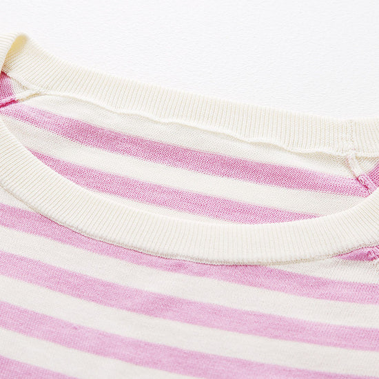 COMOBOCA Women's Striped Embroidered Pocket Knit T-Shirt