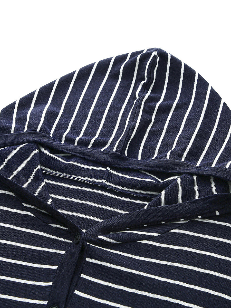 COMOBOCA Women's Striped Button Hooded Cardigan
