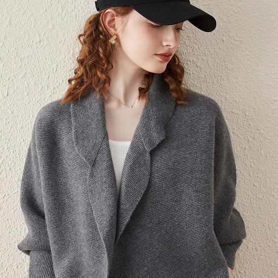 COMOBOCA 100% Wool Women's Loose Knit Blazer Coat