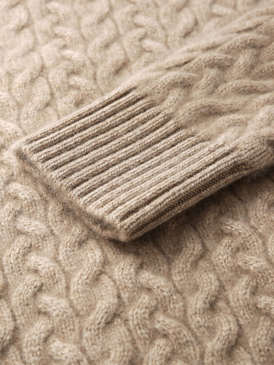 COMOBOCA 100% Cashmere Women's Cable Knit Pocket Cardigan