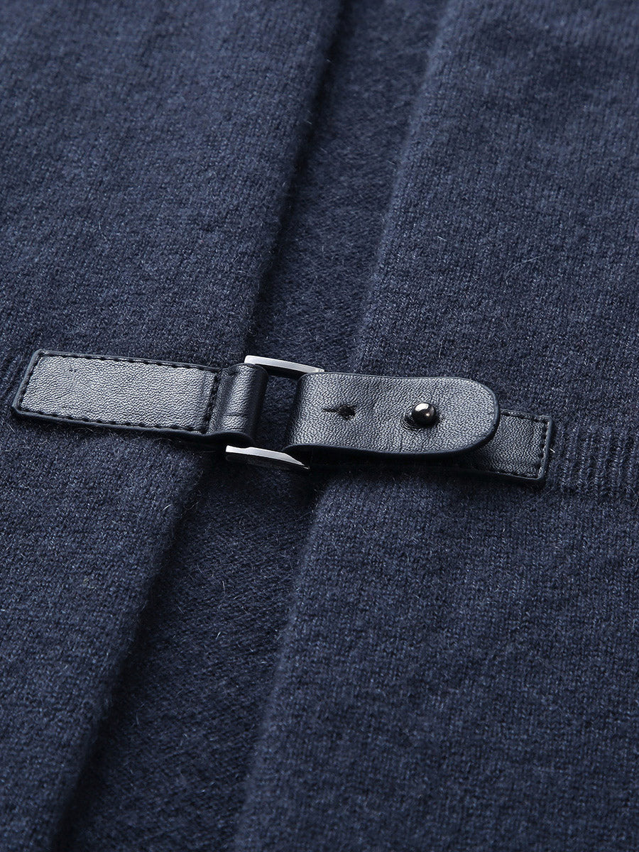 COMOBOCA 100% Cashmere Women's Leather Buckle Knit Coat
