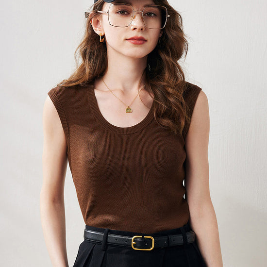 COMOBOCA Coffee Women's Ribbed V-Neck Tank Top