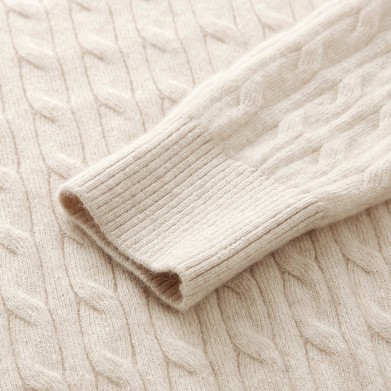 COMOBOCA 100% Cashmere Women's Cable Round Neck Knit Sweater