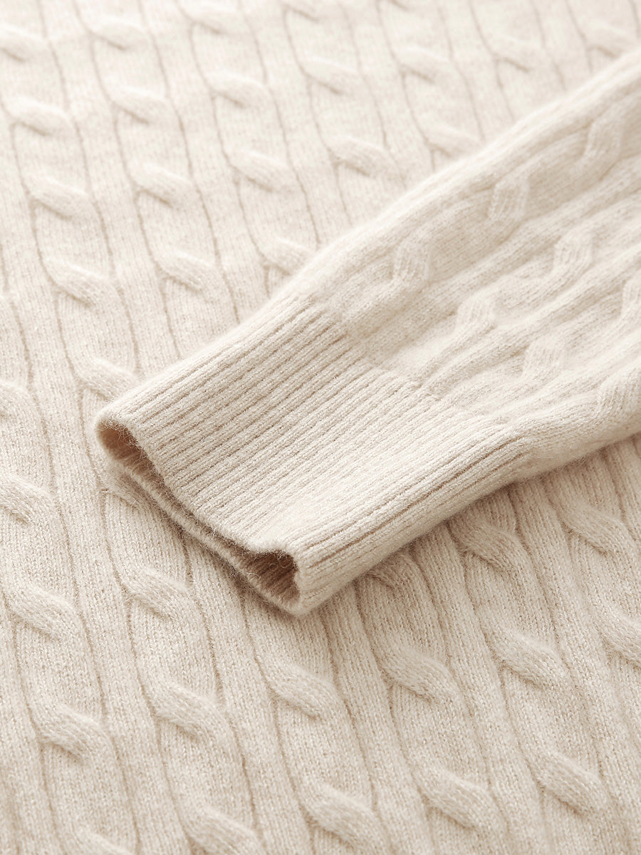 COMOBOCA 100% Cashmere Women's Cable Round Neck Knit Sweater