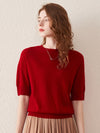 COMOBOCA RED 100% Wool Women's Seamless Round Neck Knit Sweater