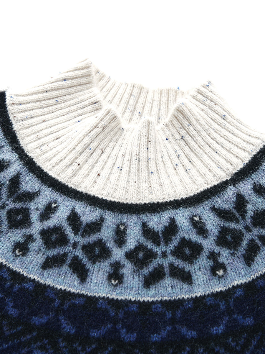 COMOBOCA 100% Cashmere Women's Fair Isle Mock Neck Sweater