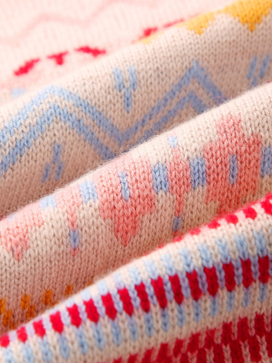 COMOBOCA 100% Wool Kids' Colorful Nordic Pattern Knit Sweater