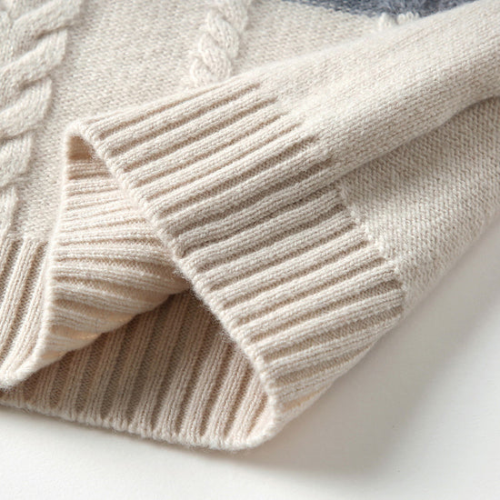 COMOBOCA 100% Wool Kids' Round Neck Striped Sweater