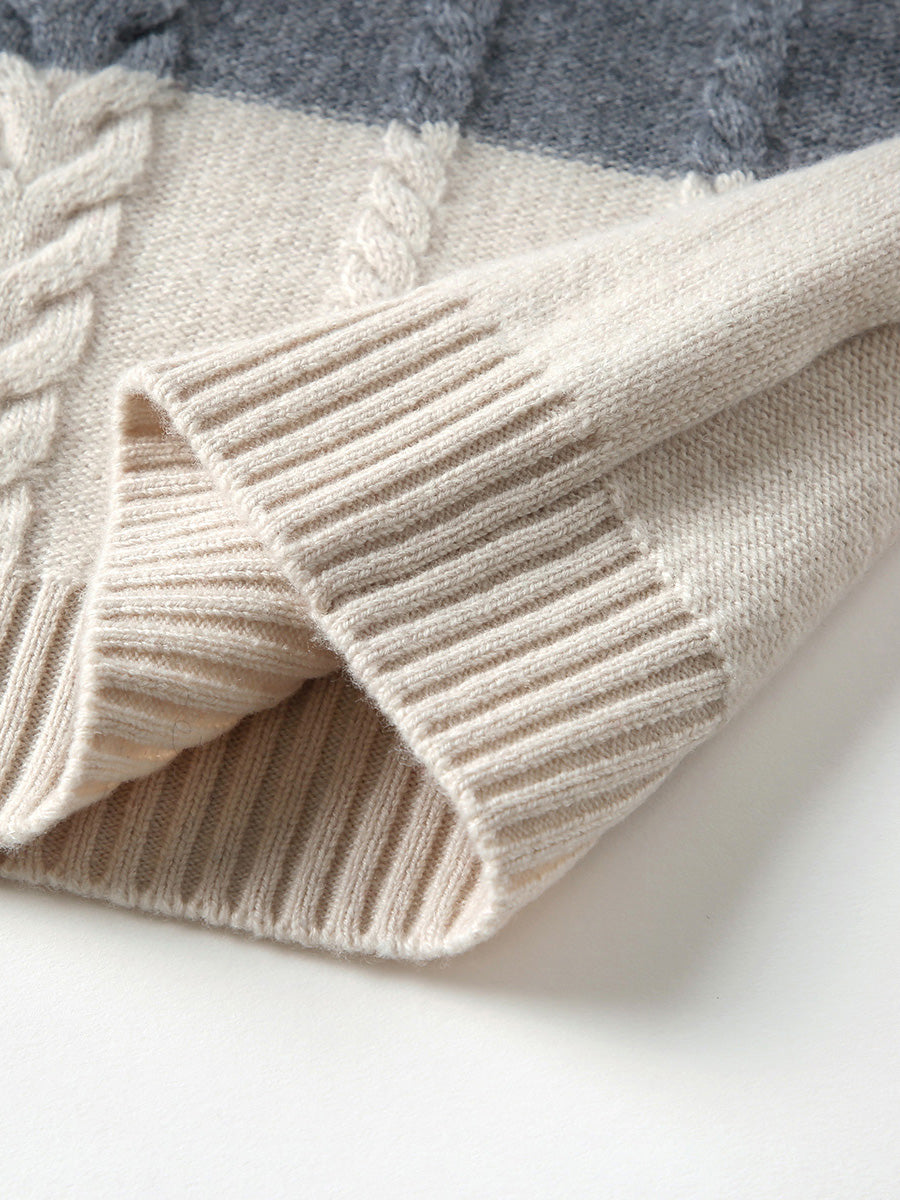 COMOBOCA 100% Wool Kids' Round Neck Striped Sweater