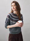 COMOBOCA 100% Wool Women's Geometric Fair Isle Knit Sweater