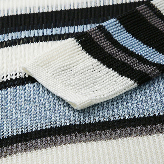 COMOBOCA Women's Striped Ribbed Round Neck Sweater