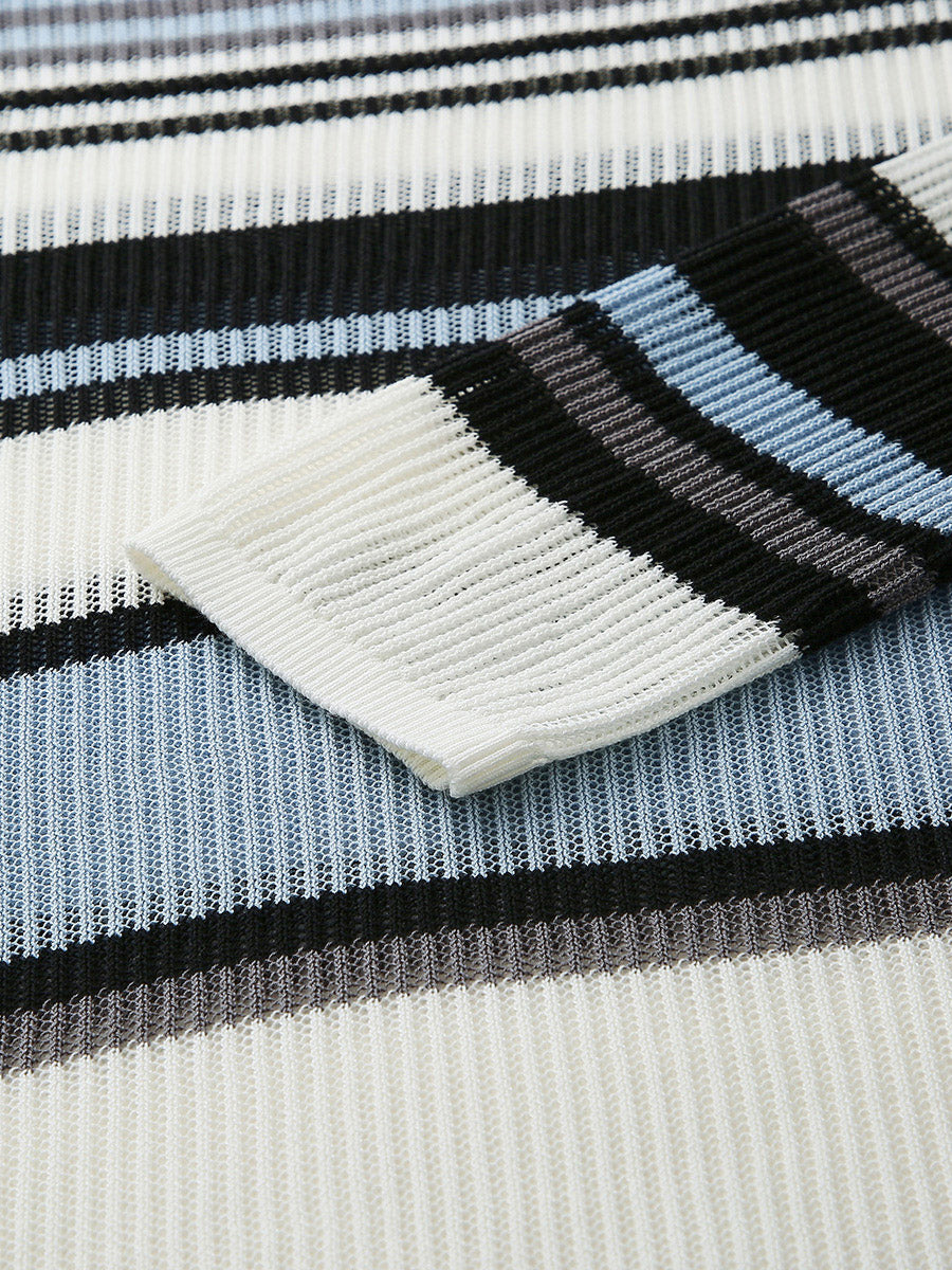 COMOBOCA Women's Striped Ribbed Round Neck Sweater